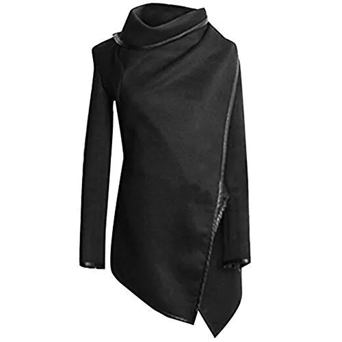 ClothingLoves Women's Solid Cotton Blends Long Trench Coats XX-Large Black