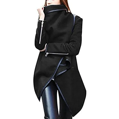 ClothingLoves Women's Solid Cotton Blends Long Trench Coats XX-Large Black