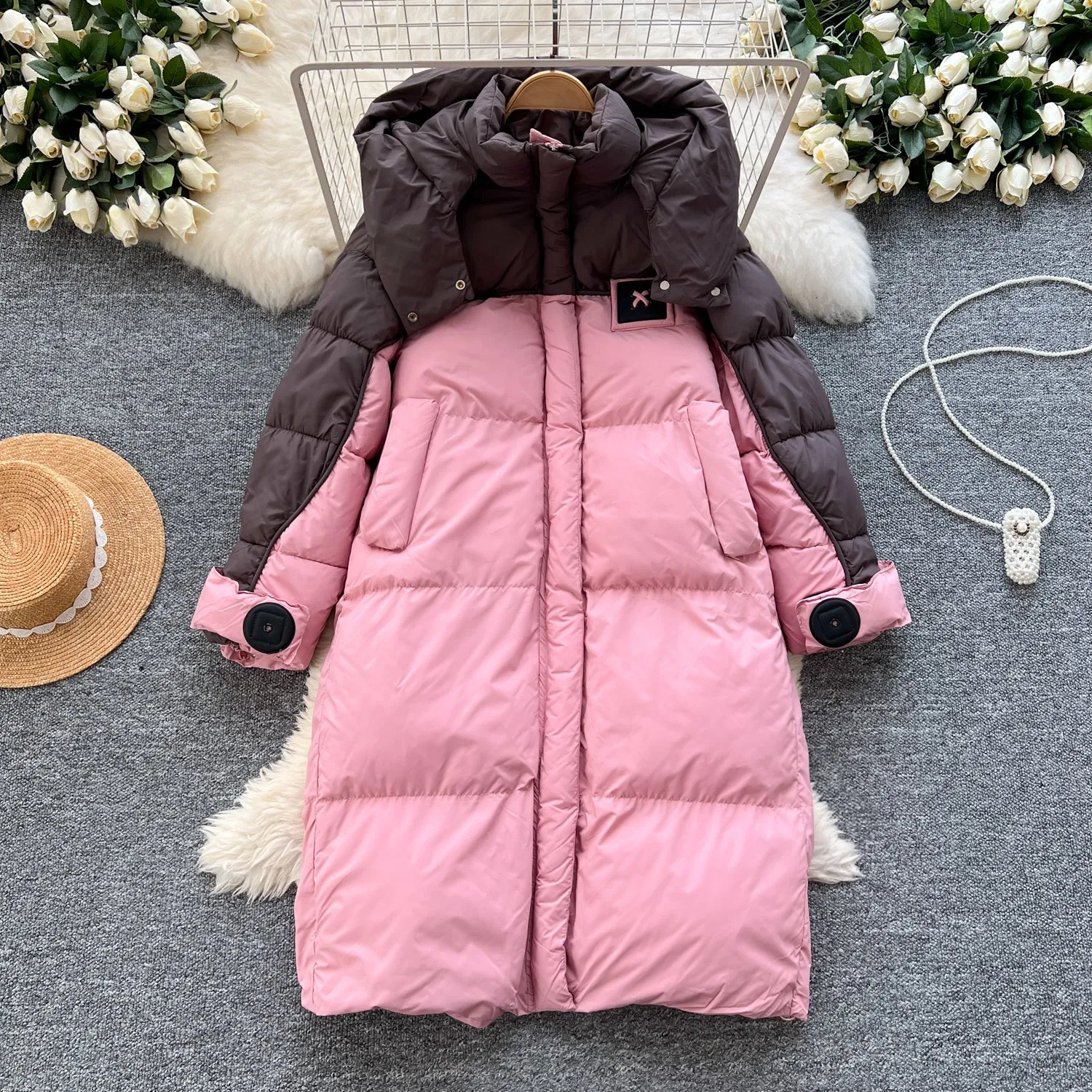 Color Blocking Thermal Padded Coat