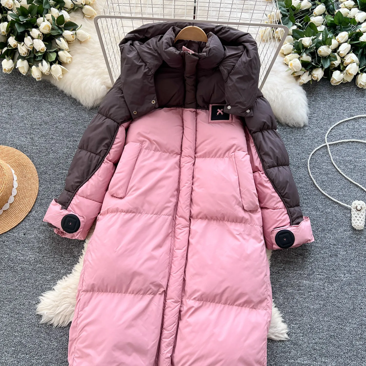 Color Blocking Thermal Padded Coat