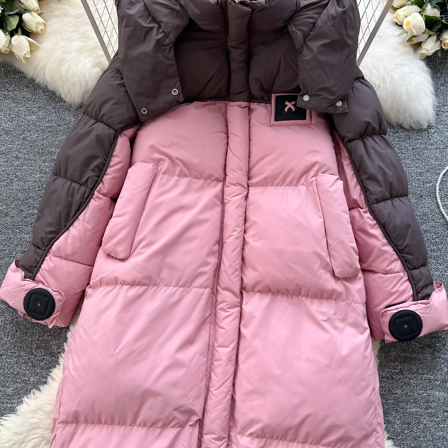 Color Blocking Thermal Padded Coat