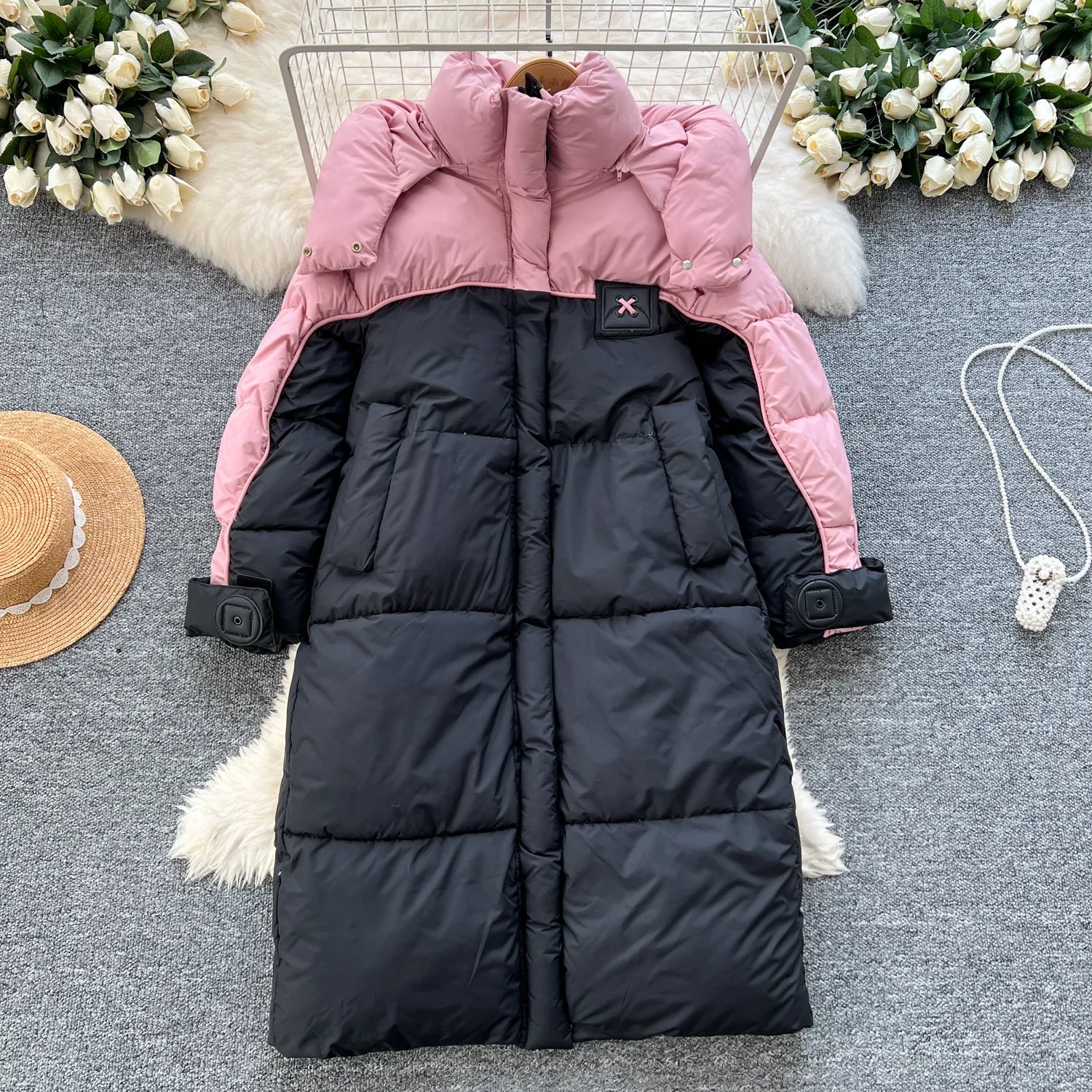 Color Blocking Thermal Padded Coat