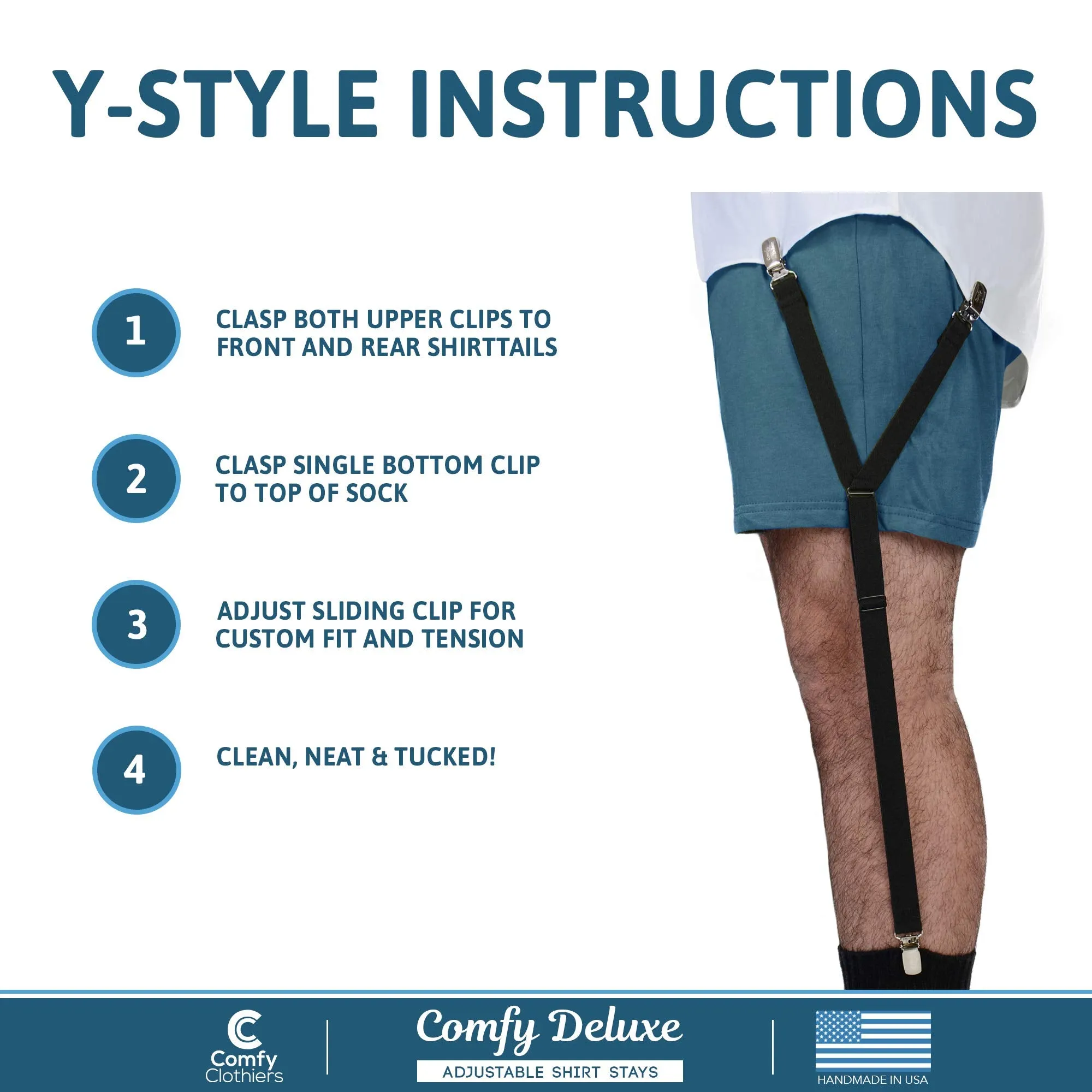 Comfy Deluxe Shirt Stays For Men And Women - Y-Style Adjustable Shirt Garters