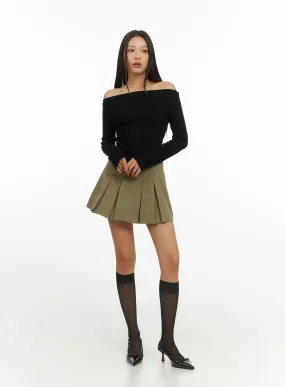 Cotton Pleated Solid Mini Skirt IS427