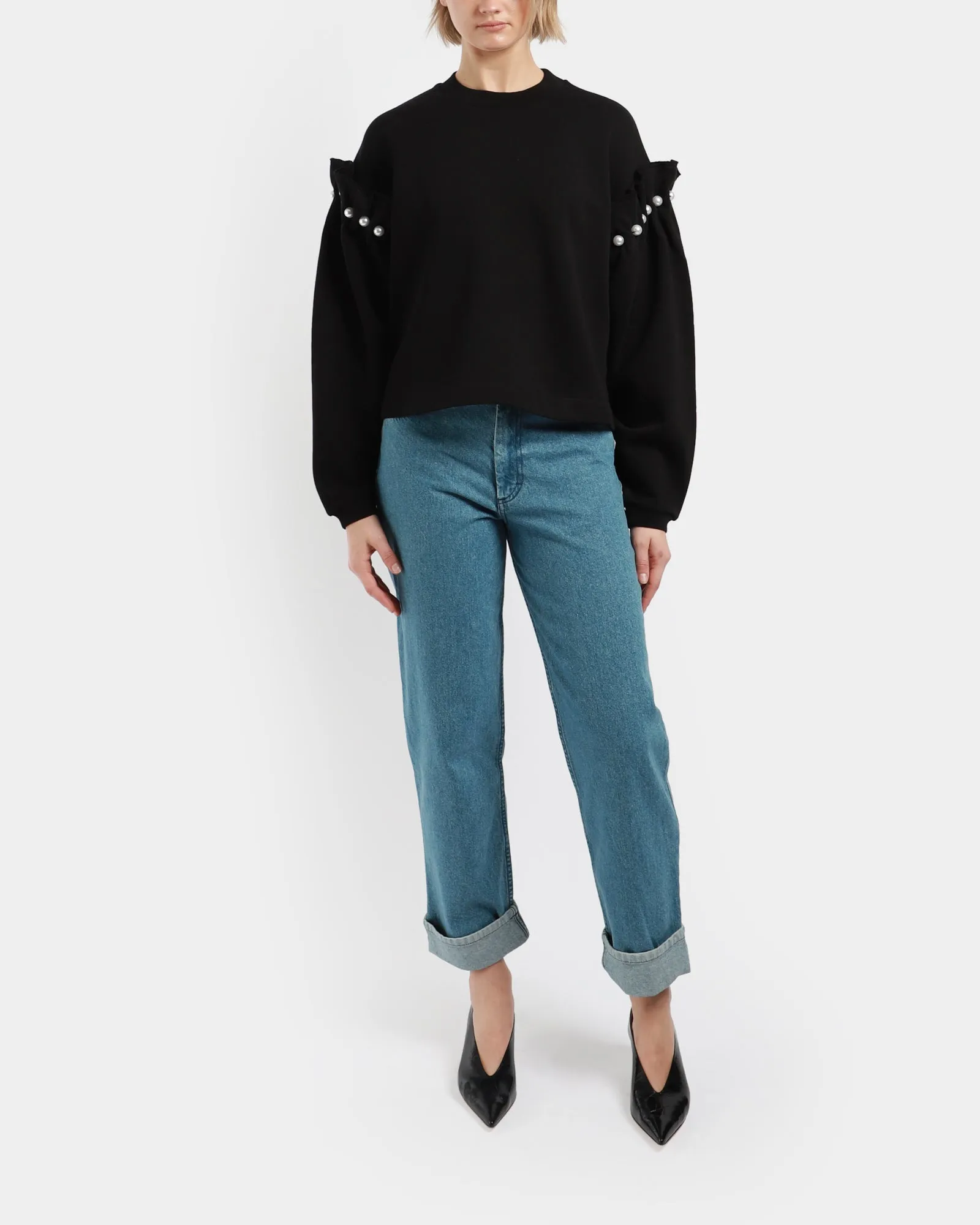 Cropped Faux Pearl Jumper