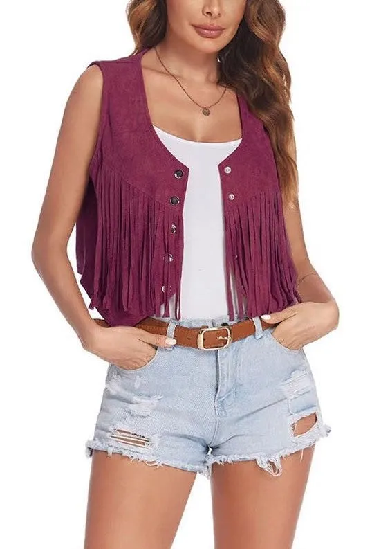 Cropped fringe vest