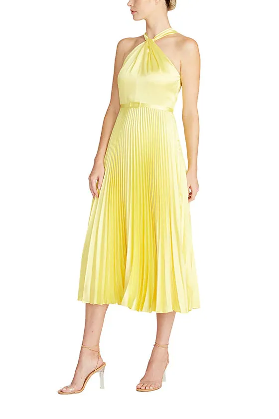 Crossover Neckline Satin Midi Dress - Lemon