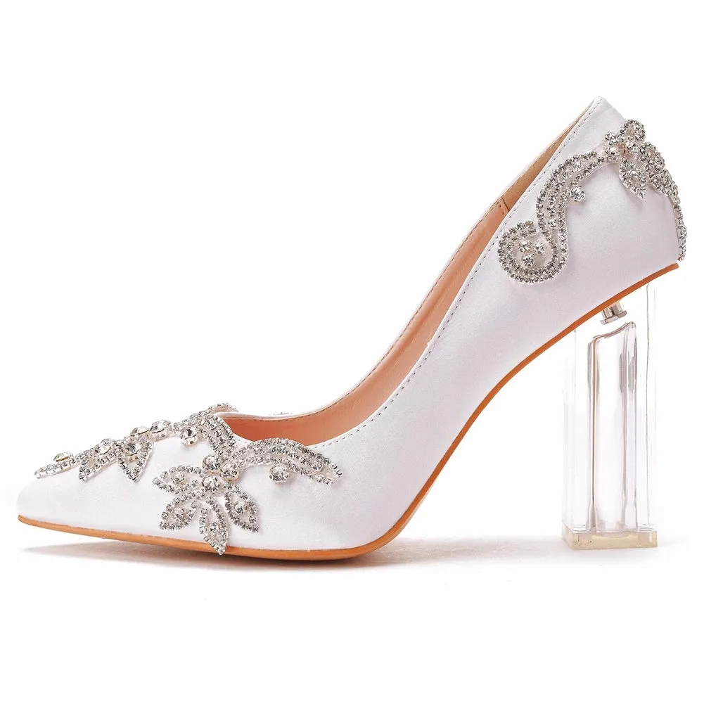 Crystal Queen Ladies Transparent High Heels Bridal White Wedding Shoes