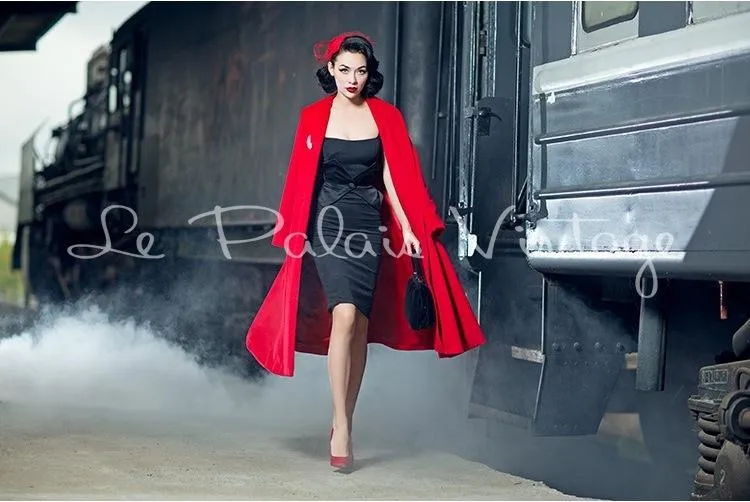 Custom measurement made  Le Palais vintage Elegant Limited big red cashmere loose coat- Quita