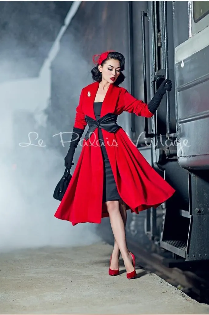 Custom measurement made  Le Palais vintage Elegant Limited big red cashmere loose coat- Quita