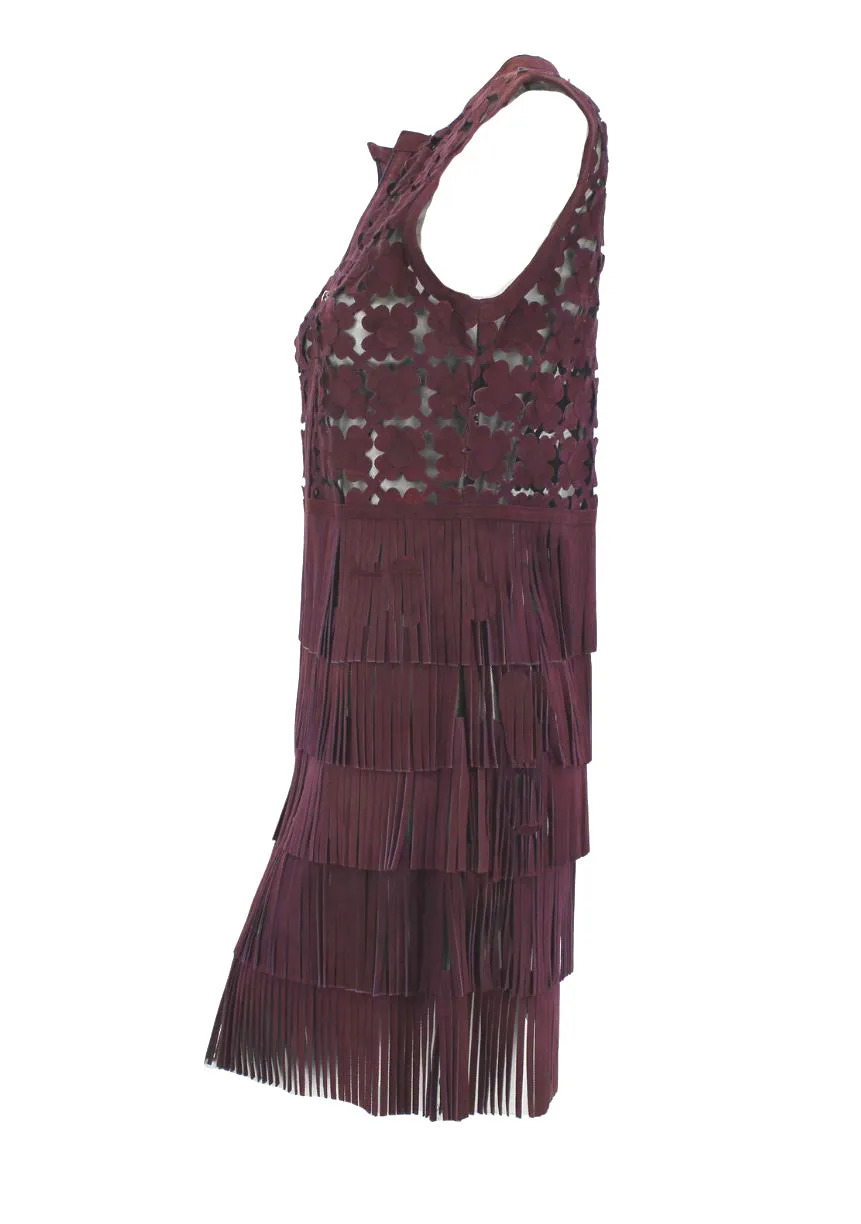 Dakota West Daisy Fringe Vest in Magenta Suede