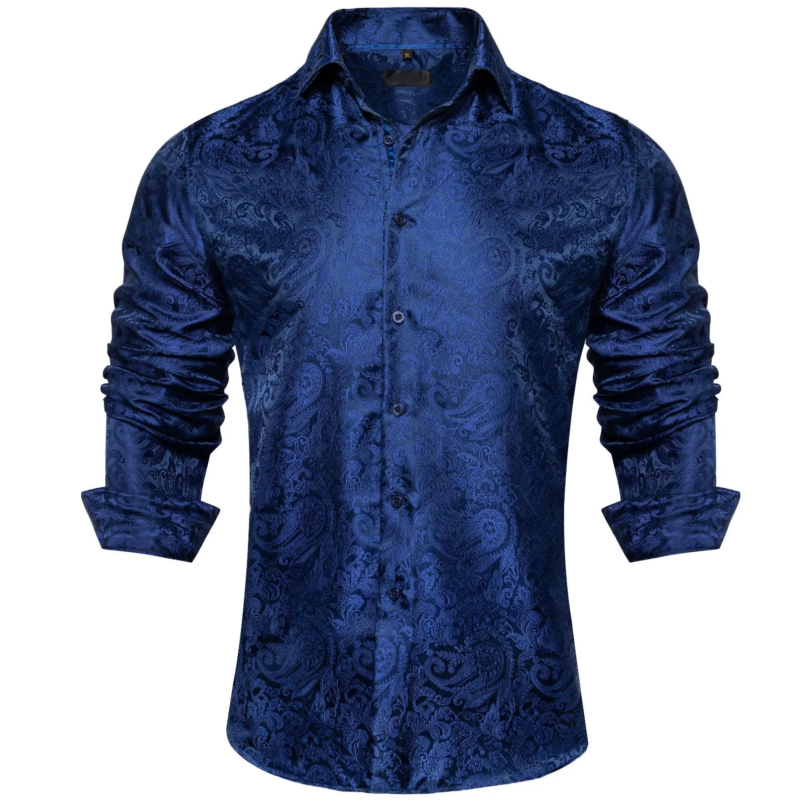 Dark Blue Paisley Silk Men's Long Sleeve Shirt