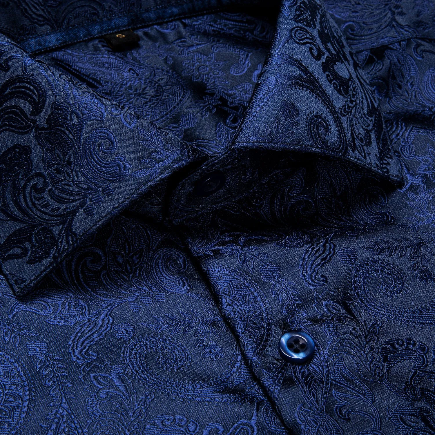 Dark Blue Paisley Silk Men's Long Sleeve Shirt