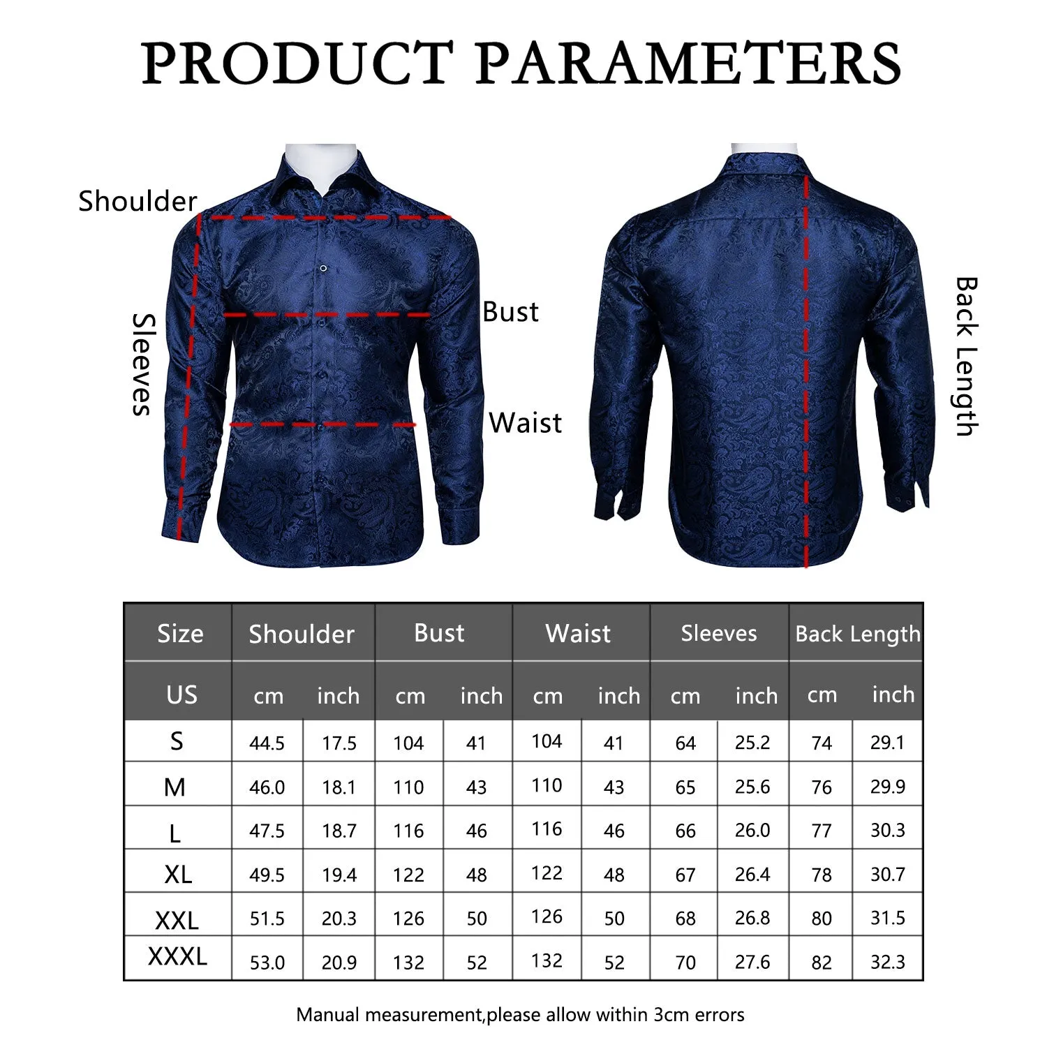 Dark Blue Paisley Silk Men's Long Sleeve Shirt