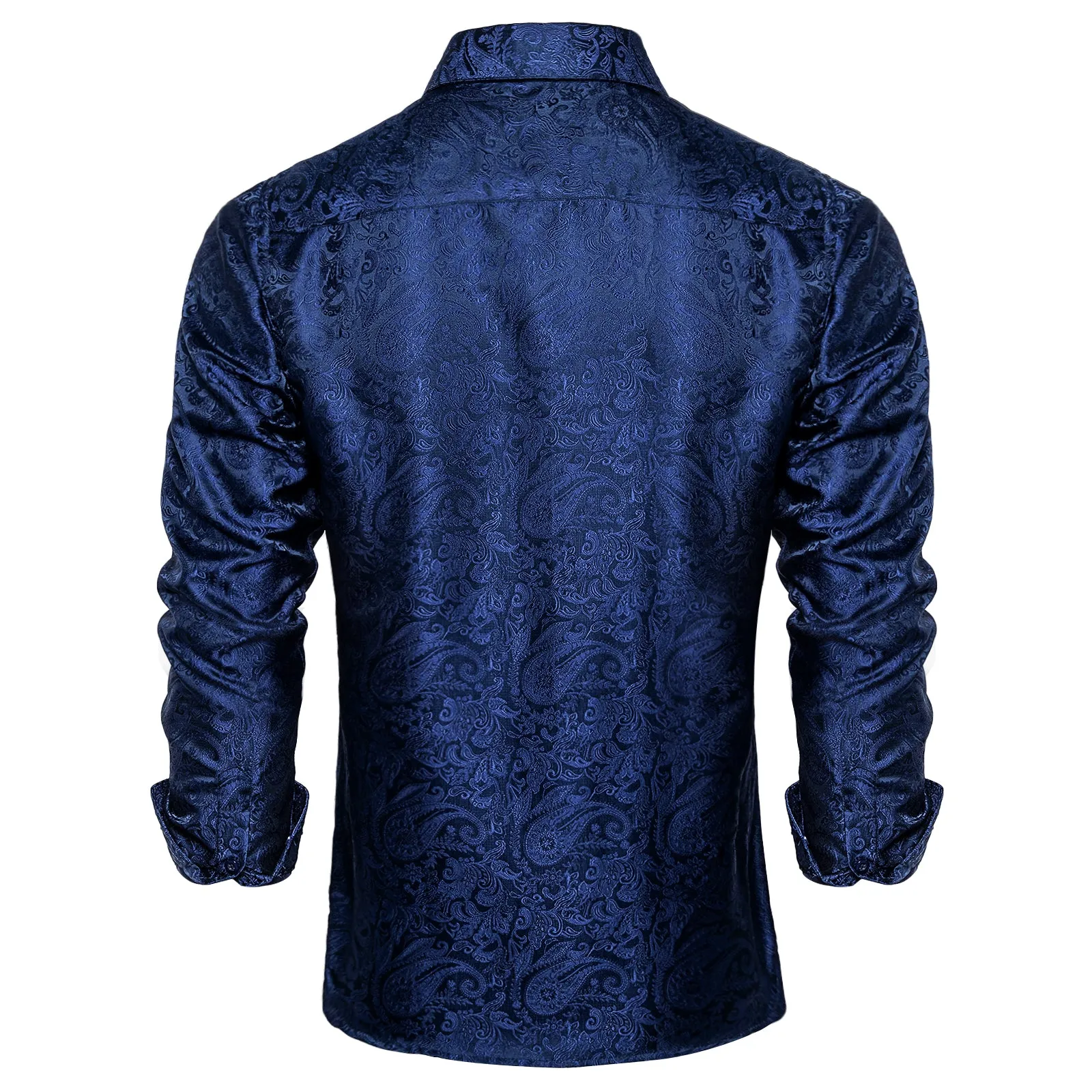 Dark Blue Paisley Silk Men's Long Sleeve Shirt