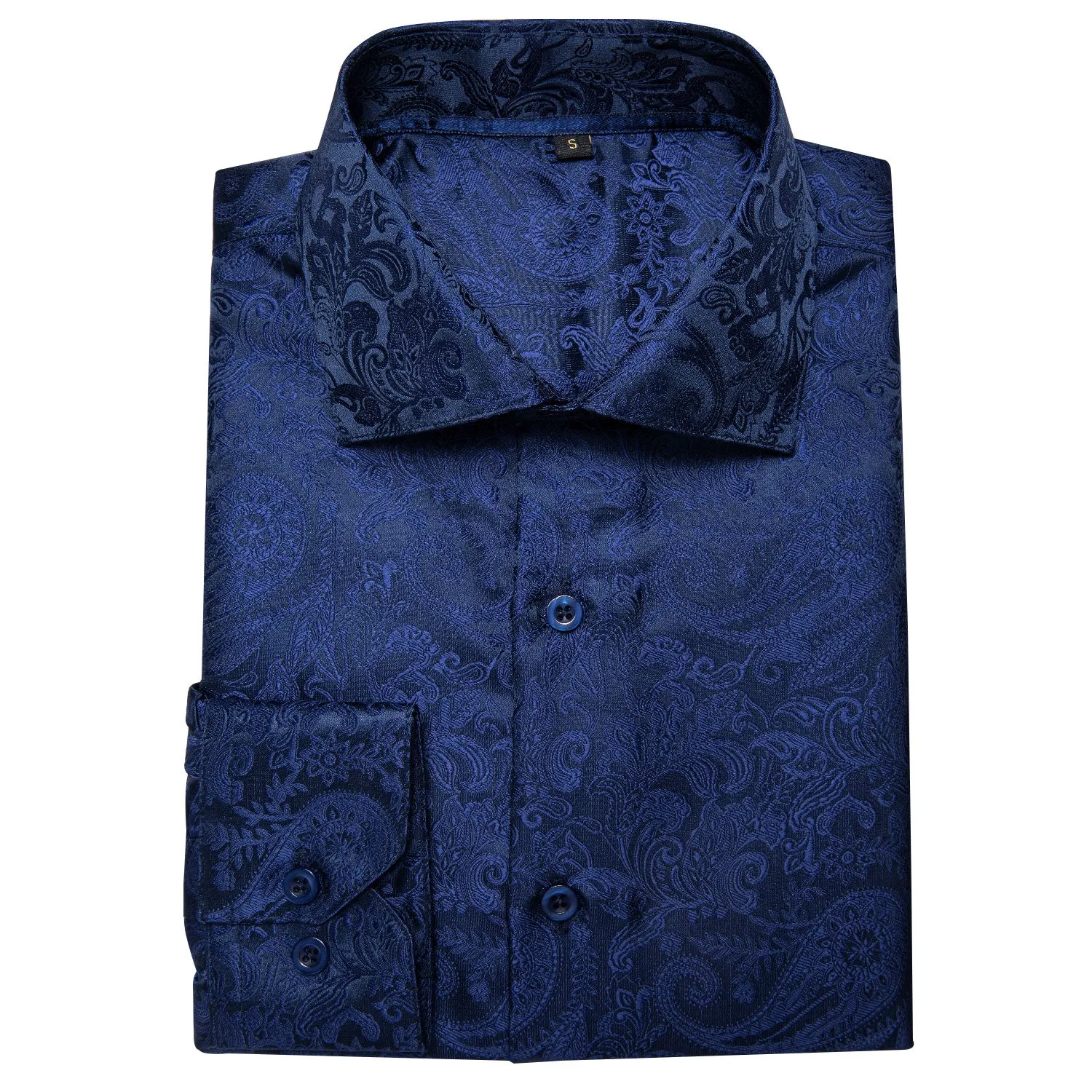 Dark Blue Paisley Silk Men's Long Sleeve Shirt