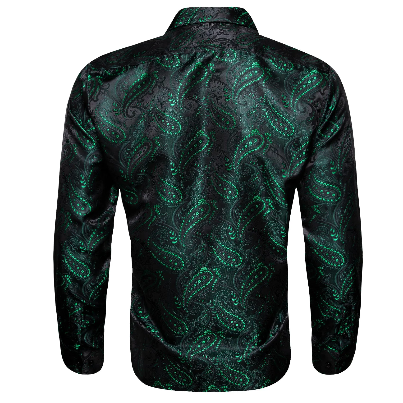 DarkGreen Paisley Flower Pattern Silk Men's Long Sleeve Shirt