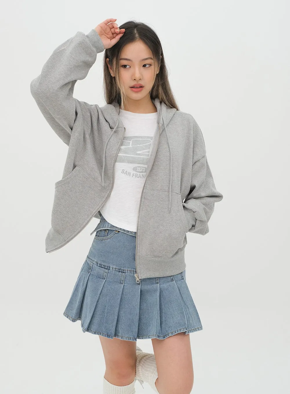 Denim Pleated Mini Skirt