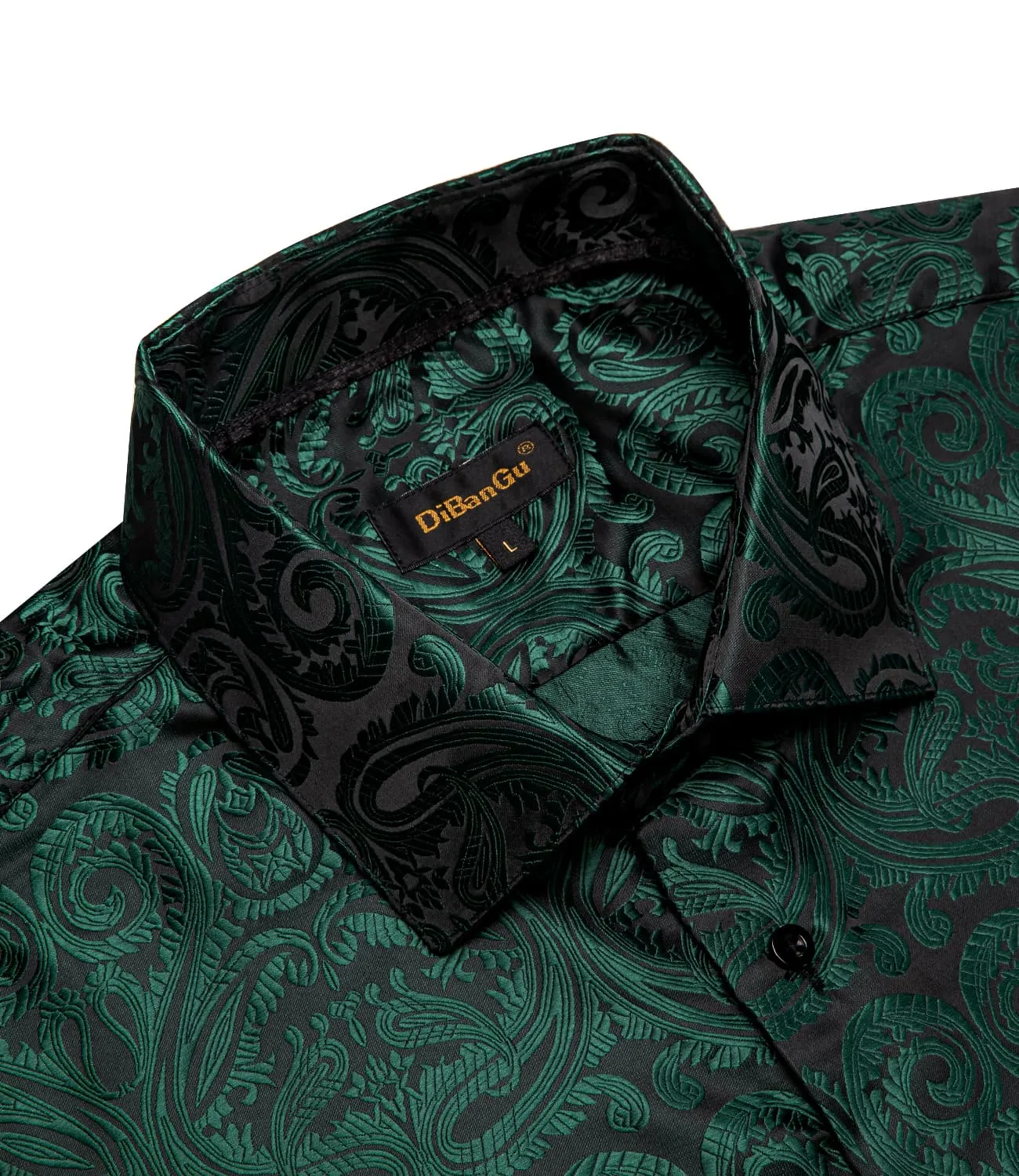 DiBanGu Dress Shirt Medium Jungle Green Floral Button Down Long Sleeve Shirt for Men