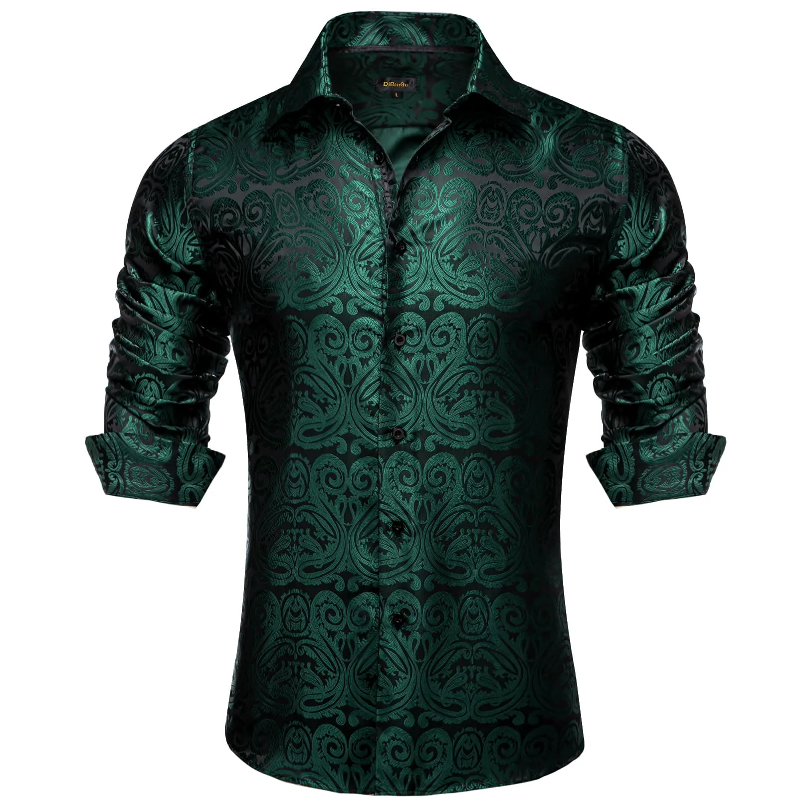 DiBanGu Dress Shirt Medium Jungle Green Floral Button Down Long Sleeve Shirt for Men