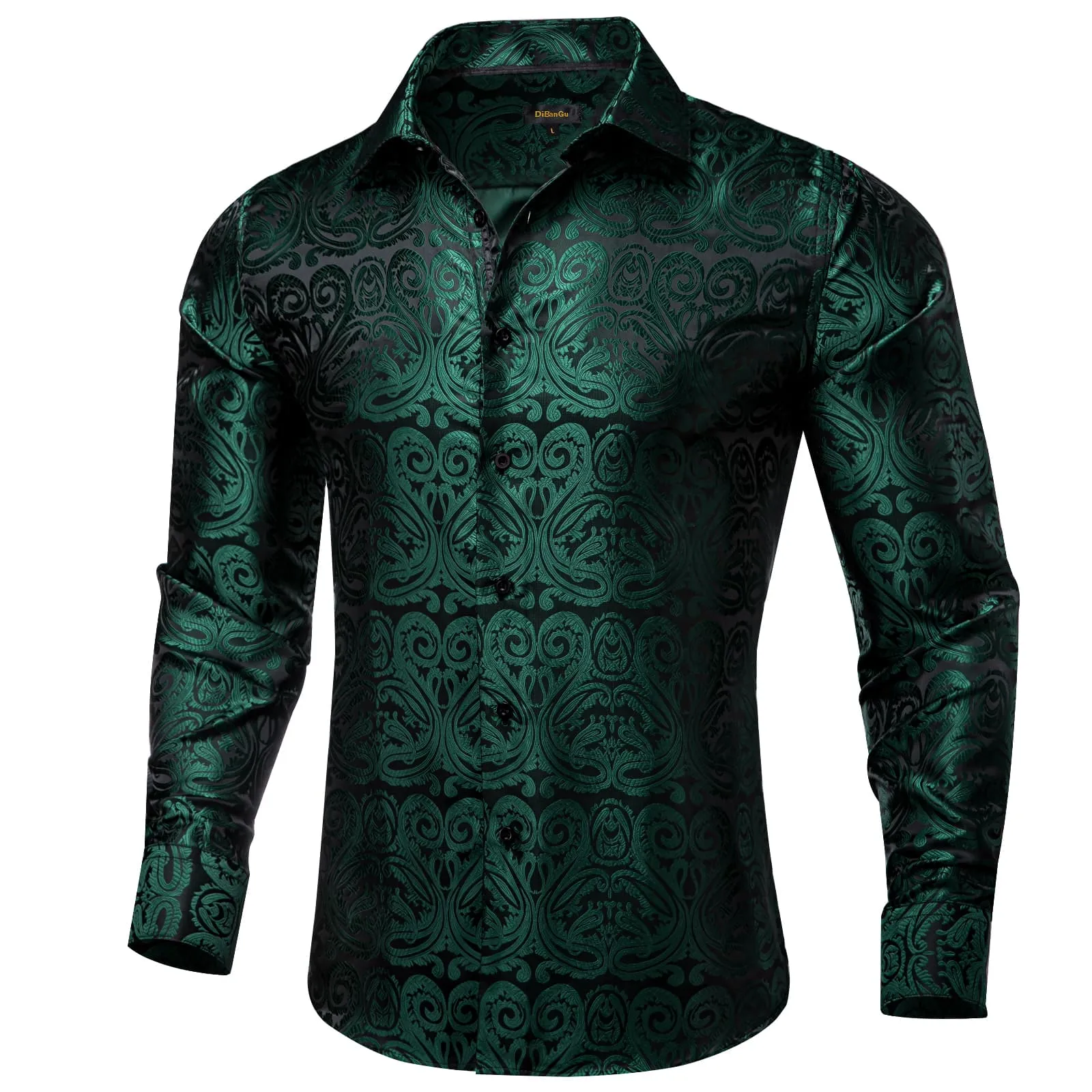 DiBanGu Dress Shirt Medium Jungle Green Floral Button Down Long Sleeve Shirt for Men