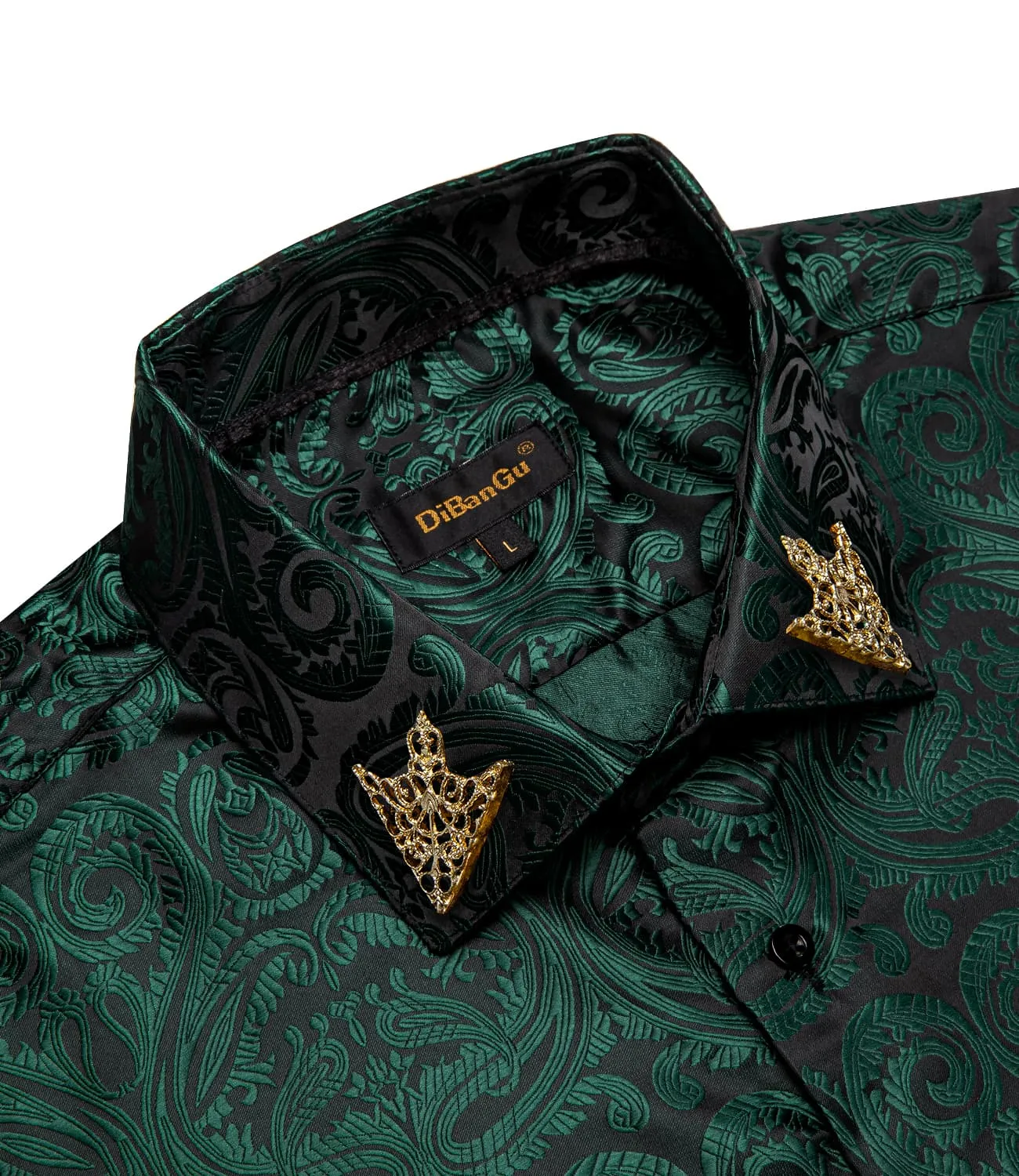 DiBanGu Dress Shirt Medium Jungle Green Floral Button Down Long Sleeve Shirt for Men