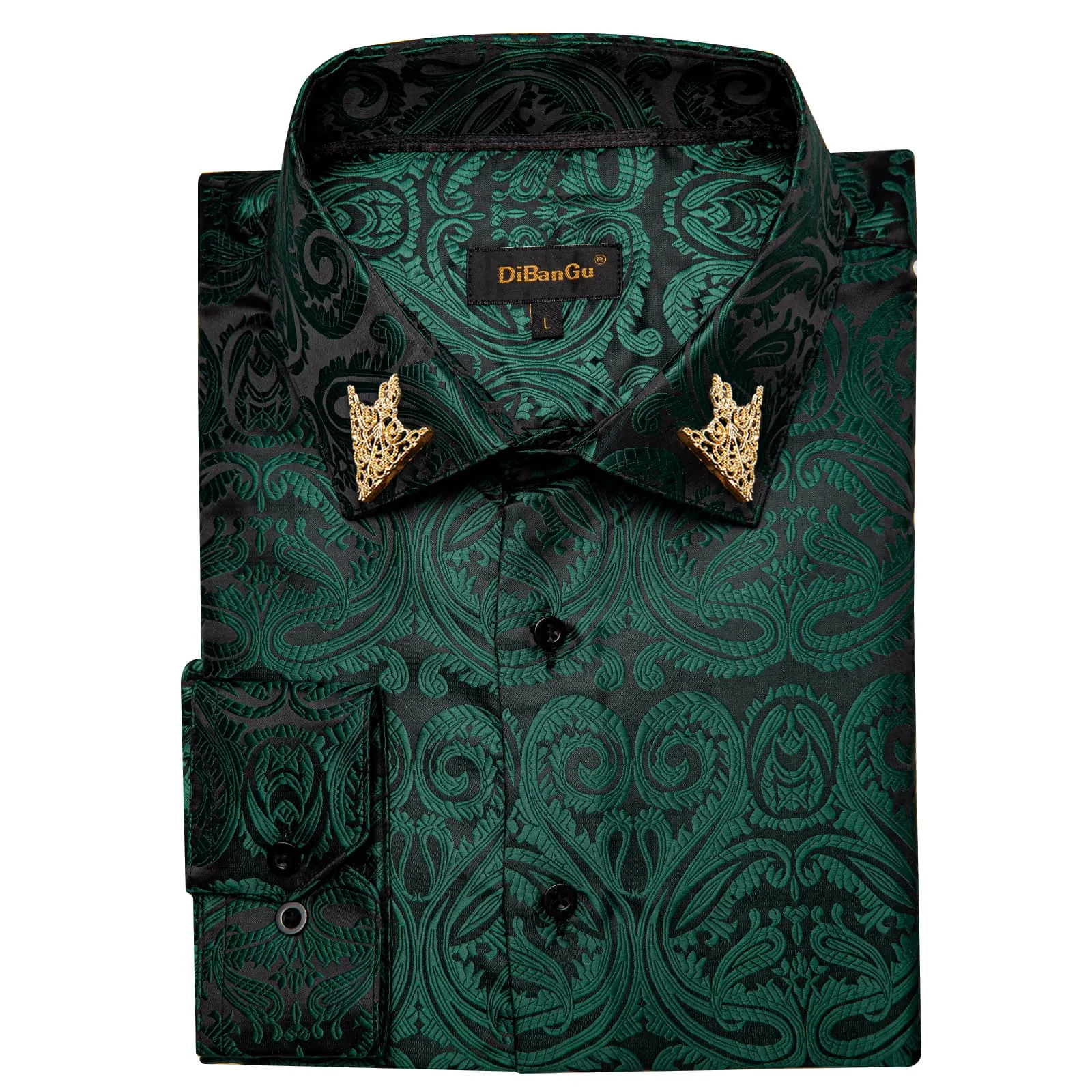 DiBanGu Dress Shirt Medium Jungle Green Floral Button Down Long Sleeve Shirt for Men