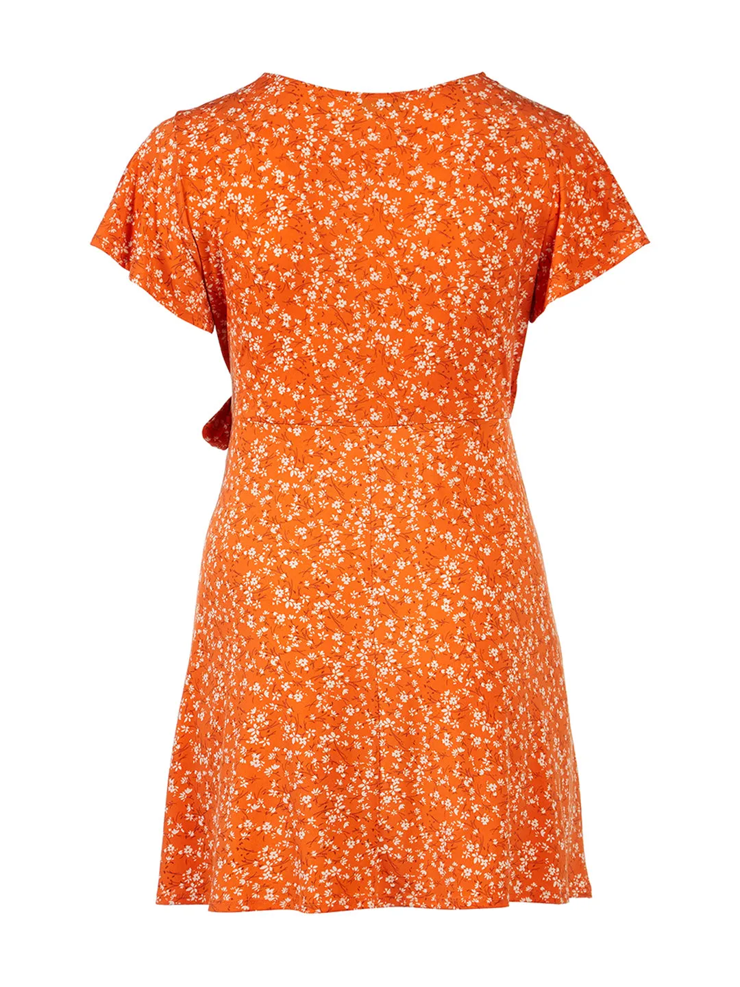 Ditsy Floral Orange Faux-Wrap Dress