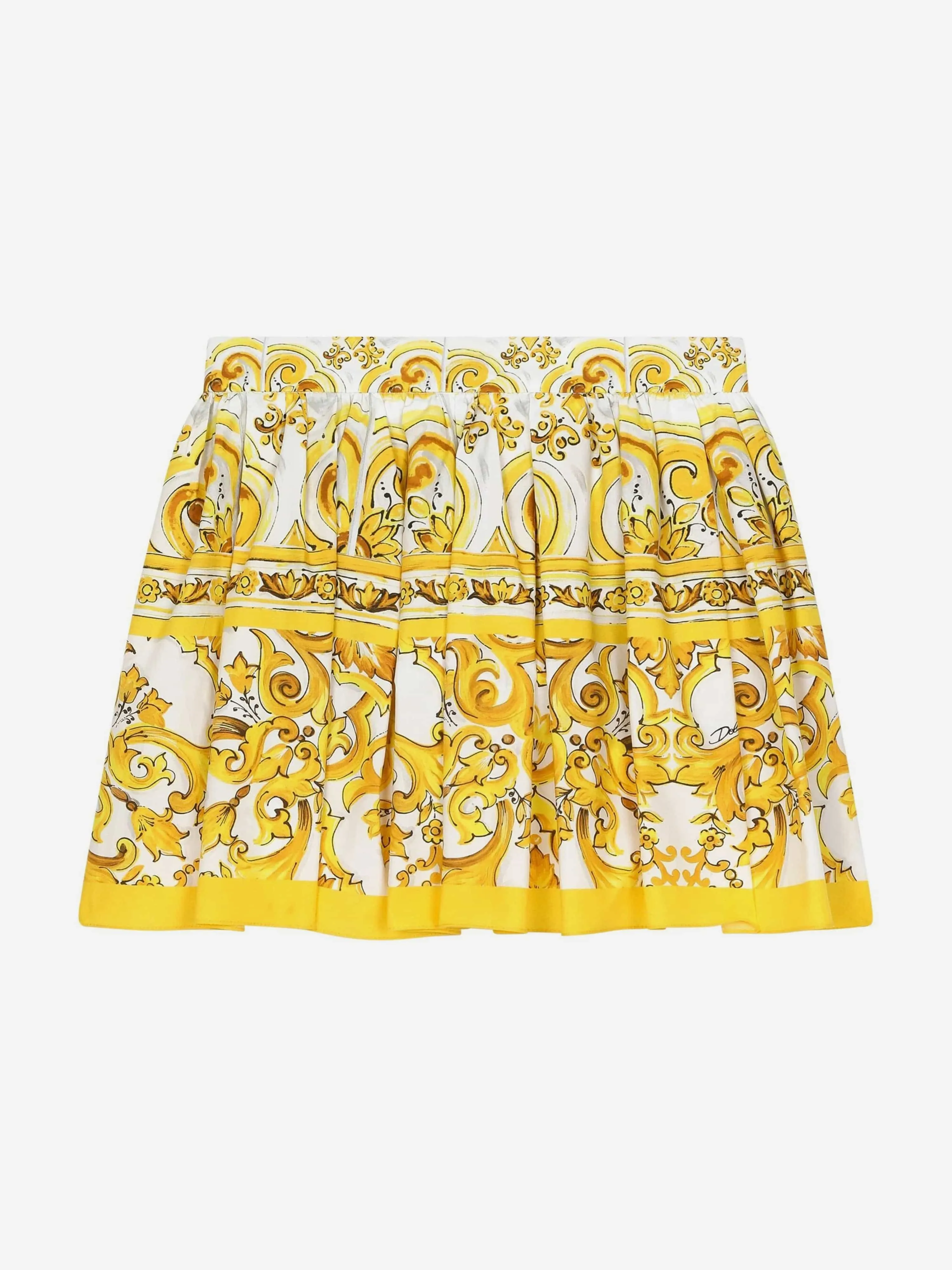 Dolce & Gabbana Girls Maiolica Print Skirt in Yellow