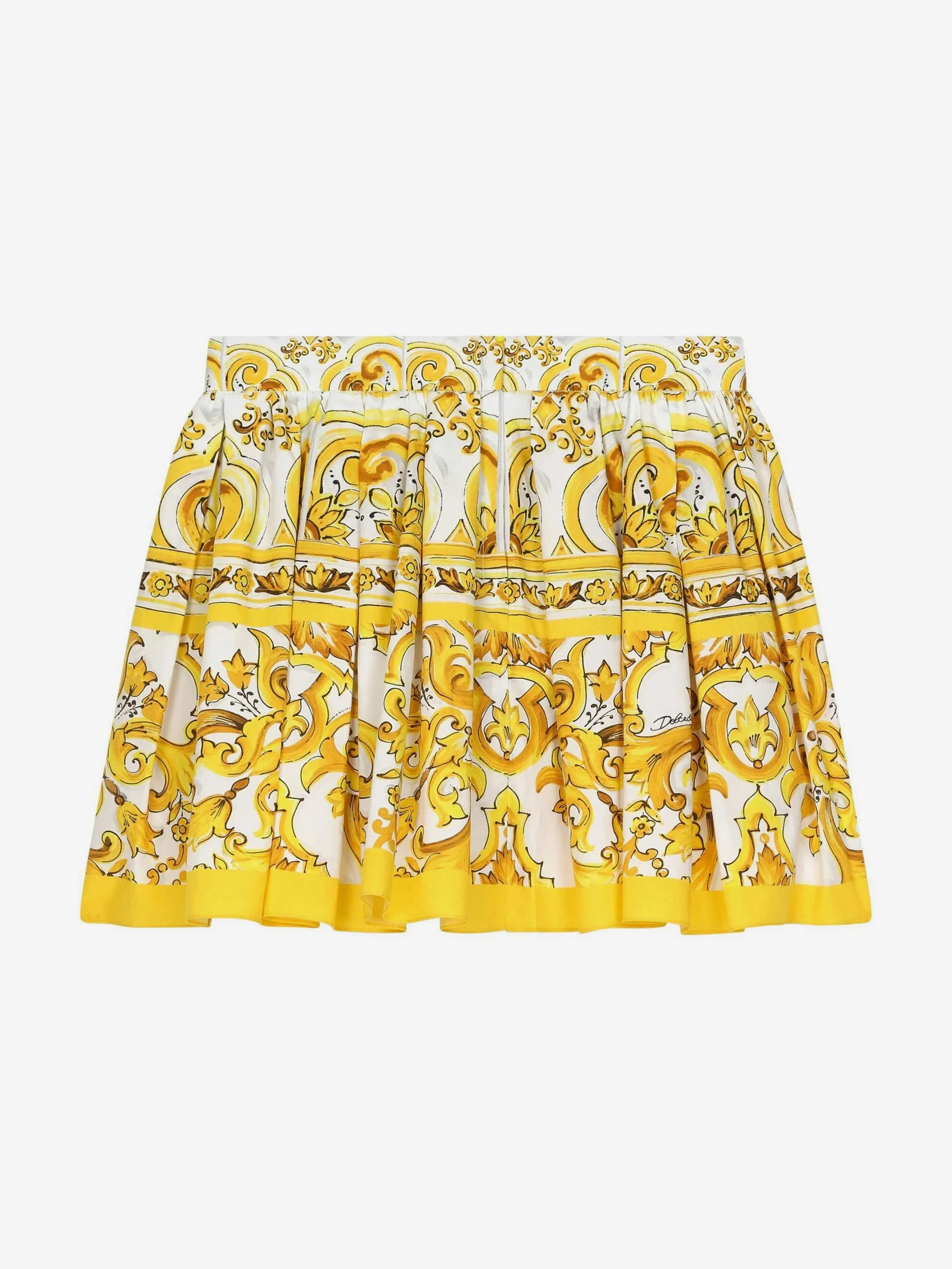 Dolce & Gabbana Girls Maiolica Print Skirt in Yellow