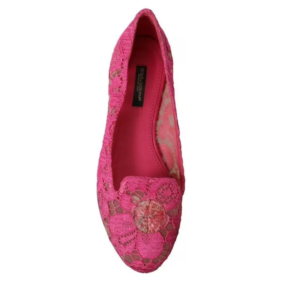 Dolce & Gabbana Pink Taormina Lace Slip On Flats Shoes