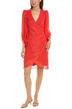 Donna Ricco Swiss Dot Balloon Sleeve Faux Wrap Dress