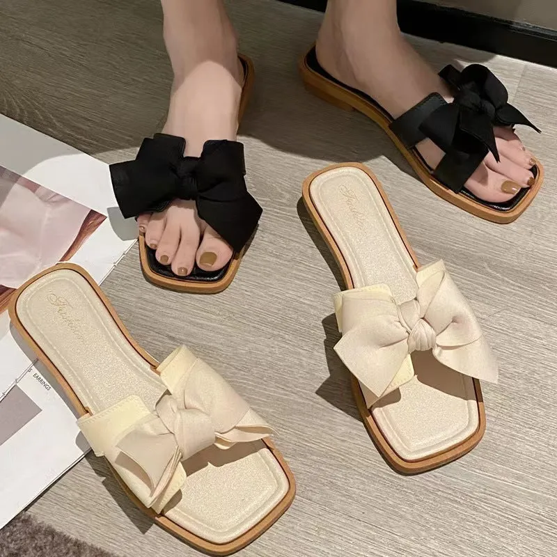 DUNNMALL  New Spring and Autumn Heel Bow Sandals Women's Outer Fashion Women's Slippers Leisure Sandals Sandals Trendy Korean Style