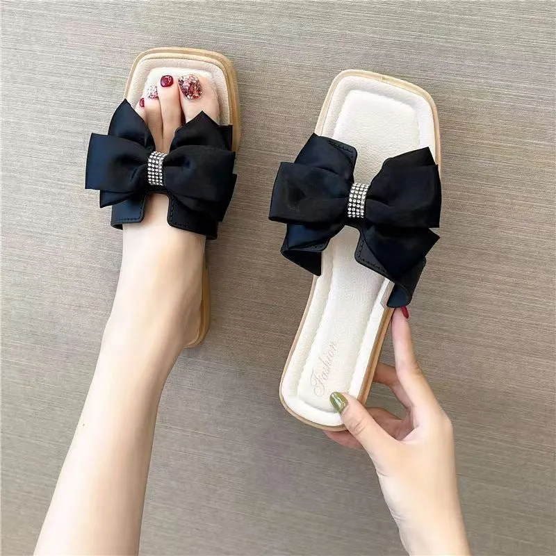 DUNNMALL  New Spring and Autumn Heel Bow Sandals Women's Outer Fashion Women's Slippers Leisure Sandals Sandals Trendy Korean Style