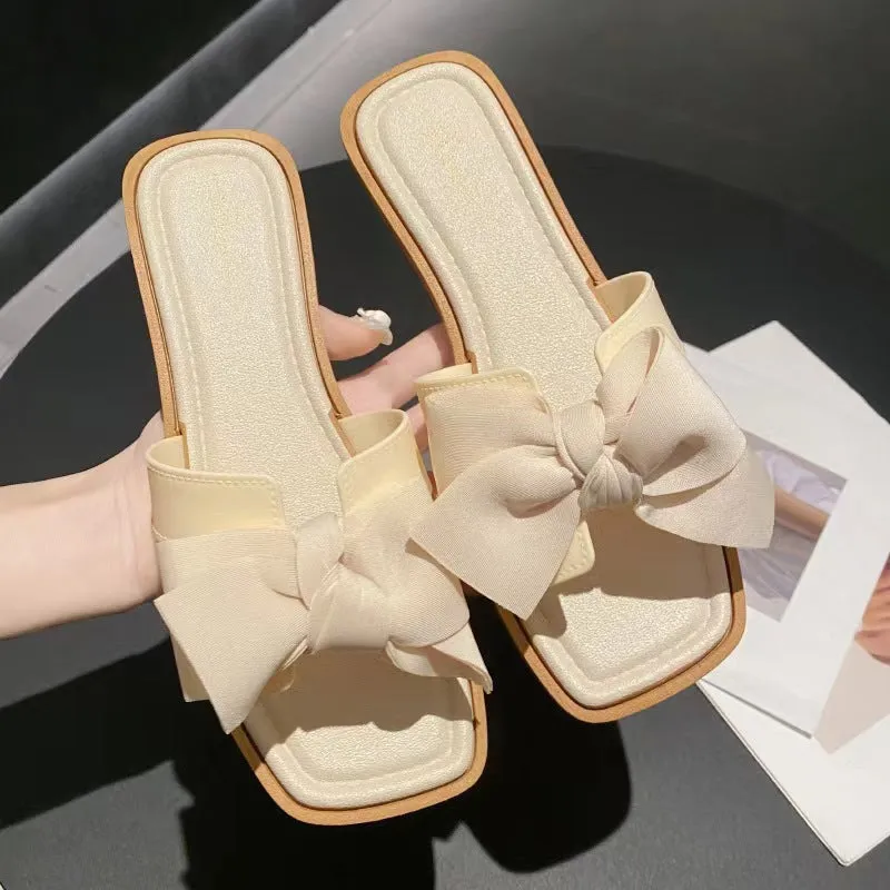 DUNNMALL  New Spring and Autumn Heel Bow Sandals Women's Outer Fashion Women's Slippers Leisure Sandals Sandals Trendy Korean Style