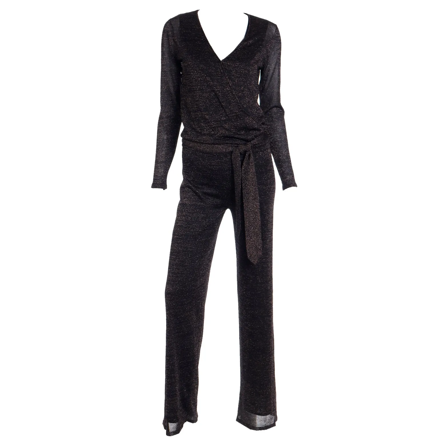 Early 2000s Y2K Vintage Black & Gold Lurex Sparkle Jumpsuit