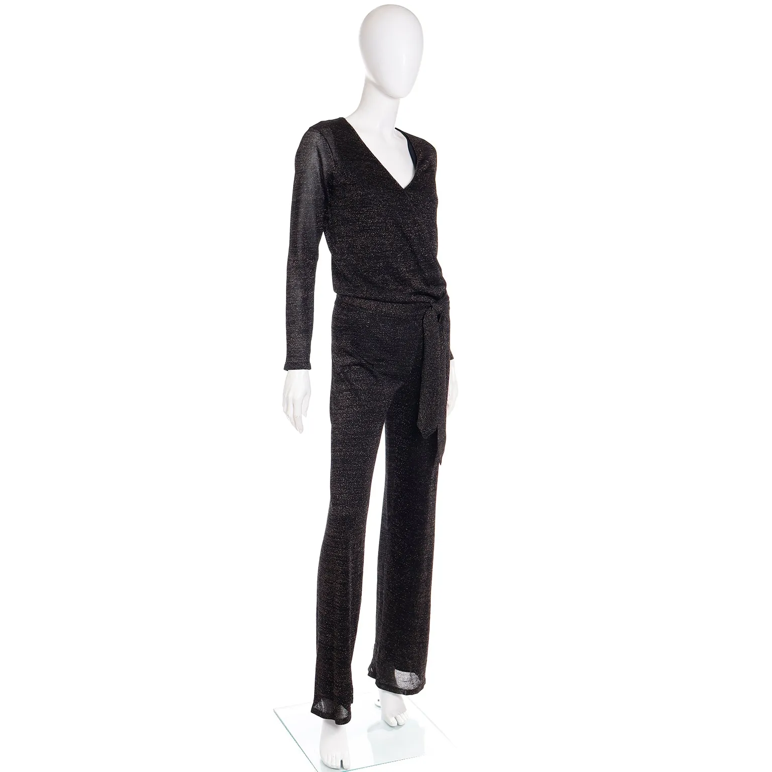 Early 2000s Y2K Vintage Black & Gold Lurex Sparkle Jumpsuit