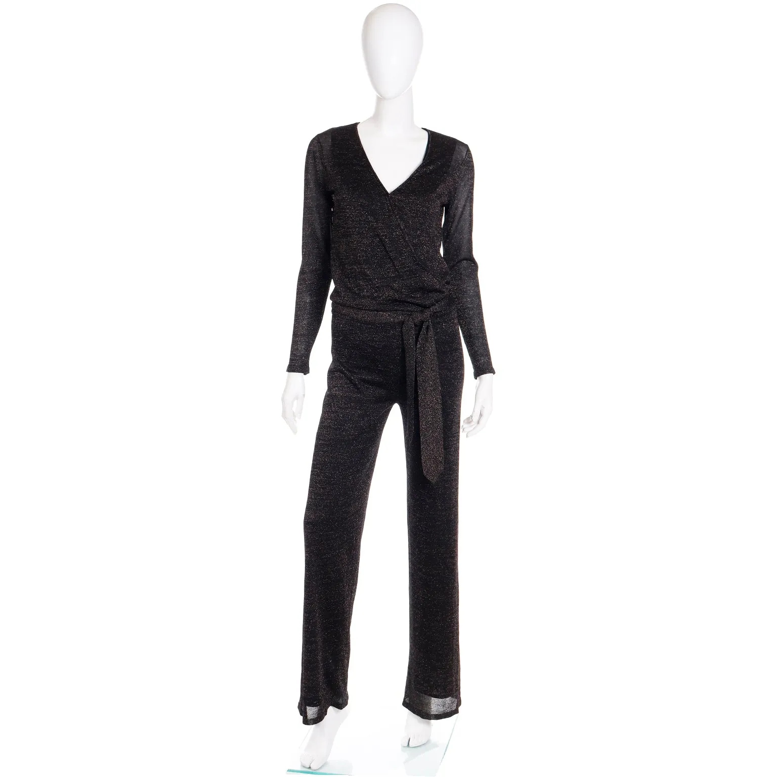 Early 2000s Y2K Vintage Black & Gold Lurex Sparkle Jumpsuit