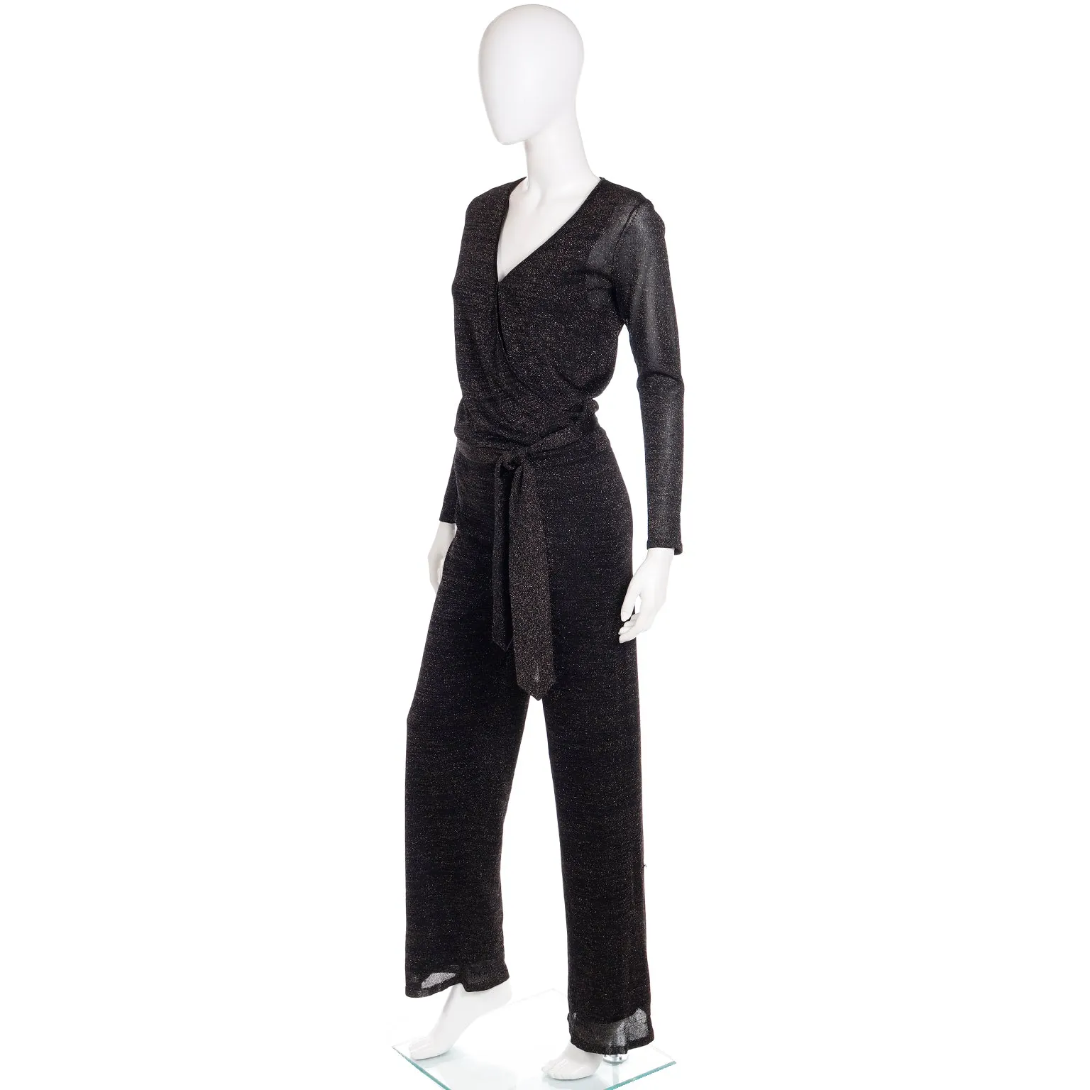 Early 2000s Y2K Vintage Black & Gold Lurex Sparkle Jumpsuit