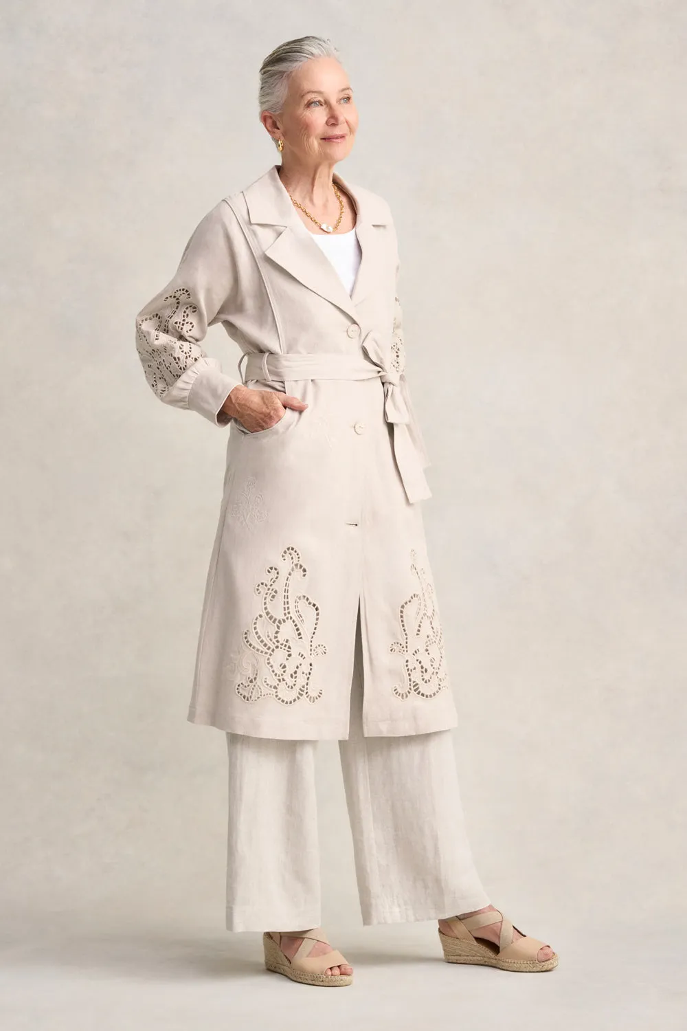 Embroidered Trench Coat