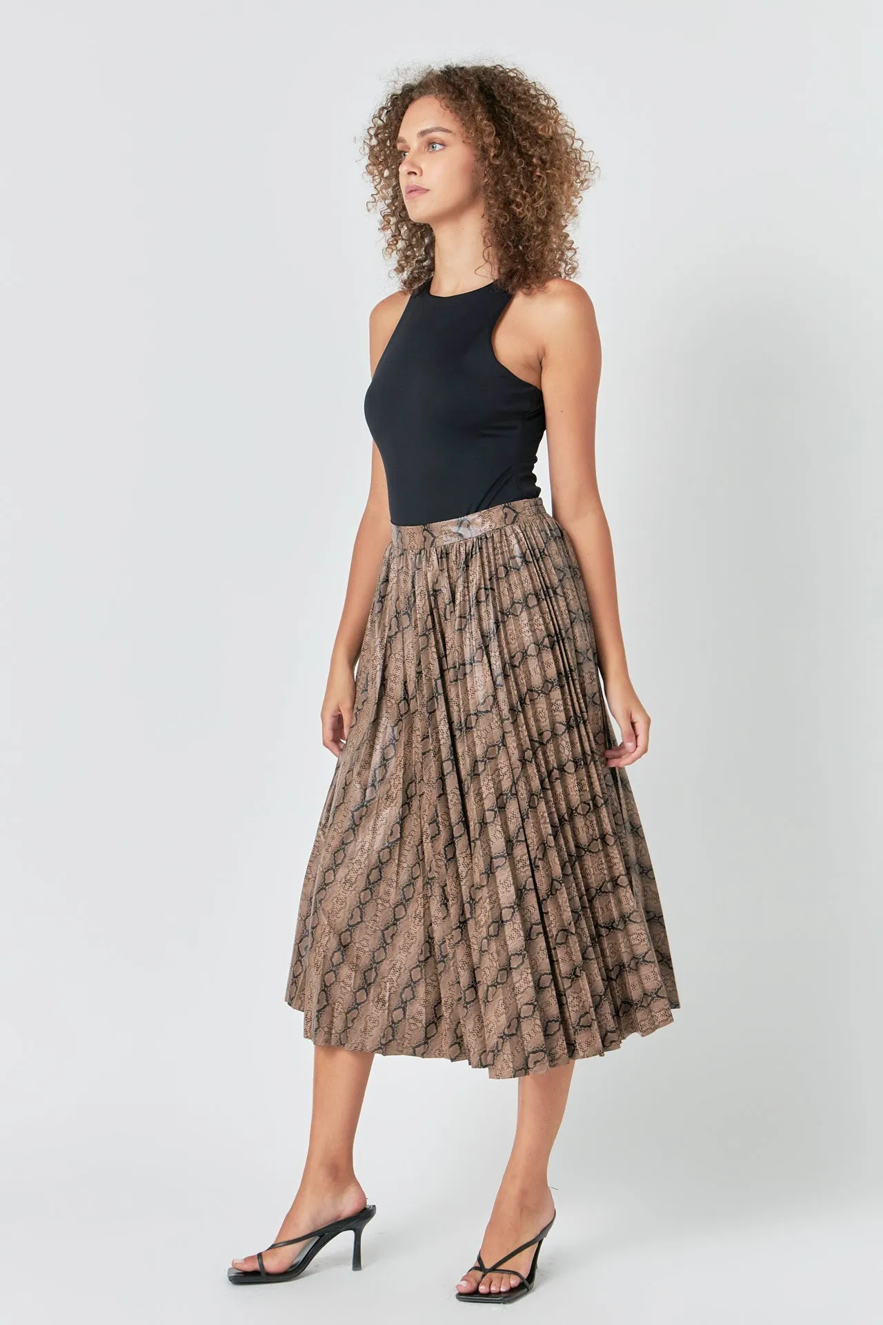 Endless Rose - Snake Print Pleated Midi Skirt