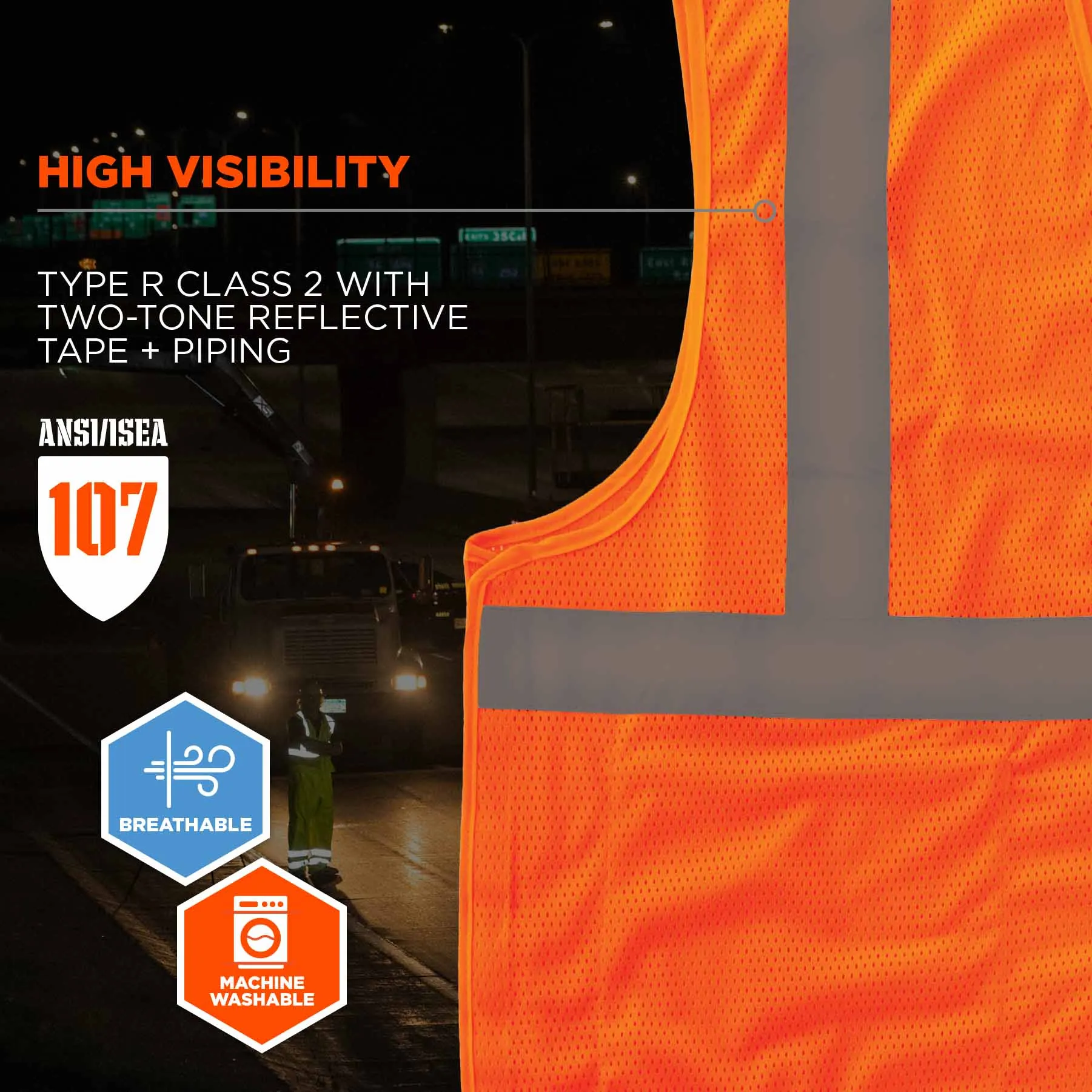 Ergodyne 24556 8215BA-S 2XL Orange Class 2 Economy Breakaway Mesh Vest - Single Size