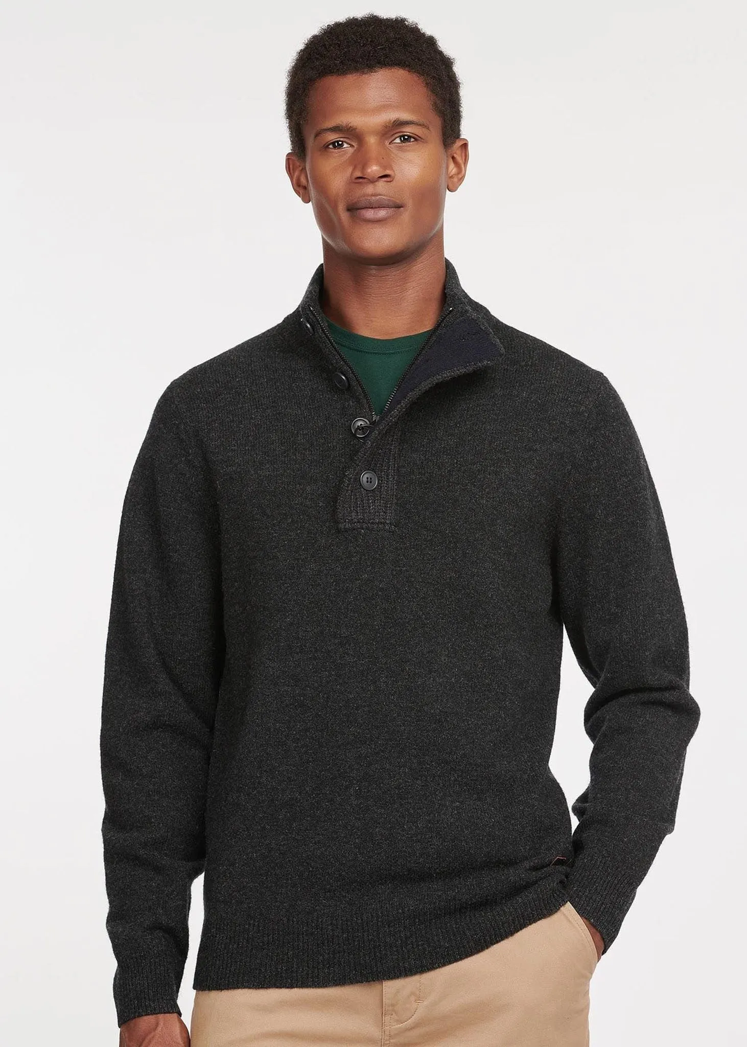 Essential patch half zip knitted jumper - charcoal