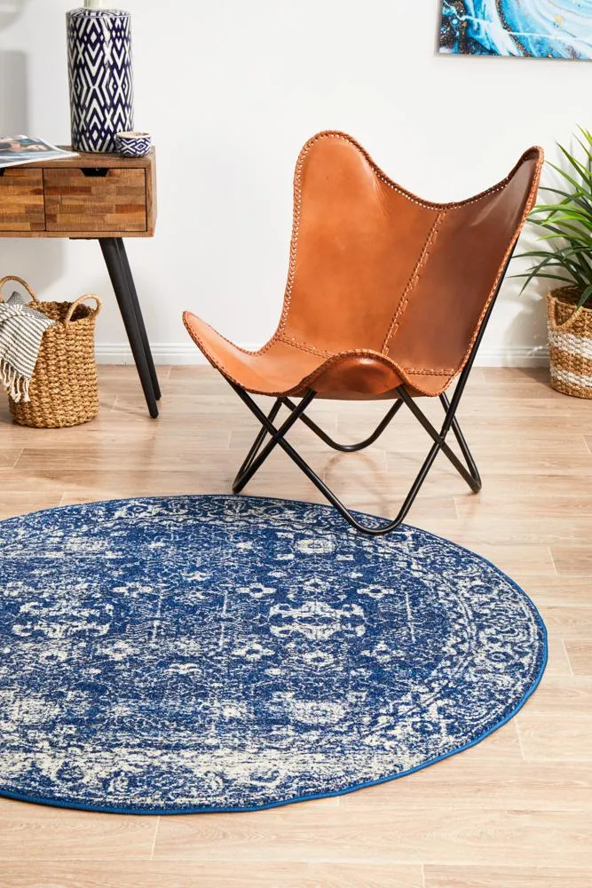 Evoke Oasis Navy Transitional Round Rug