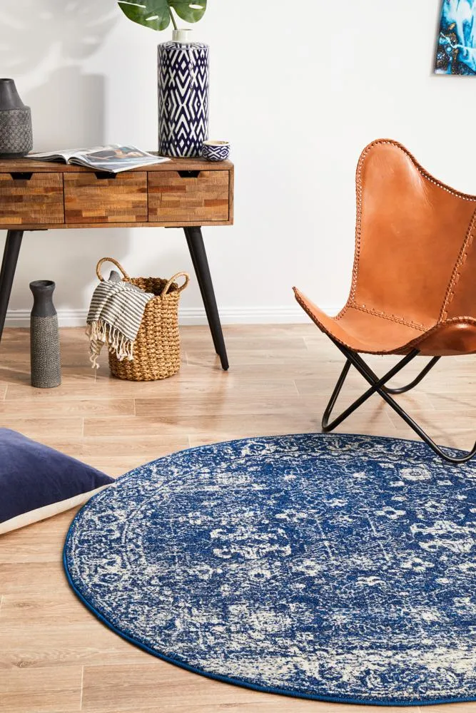 Evoke Oasis Navy Transitional Round Rug