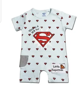 Fancydresswale Superman Theme Light Blue Romper for Infants and Newborns