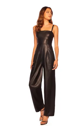 faux leather square neck tank jumpsuit