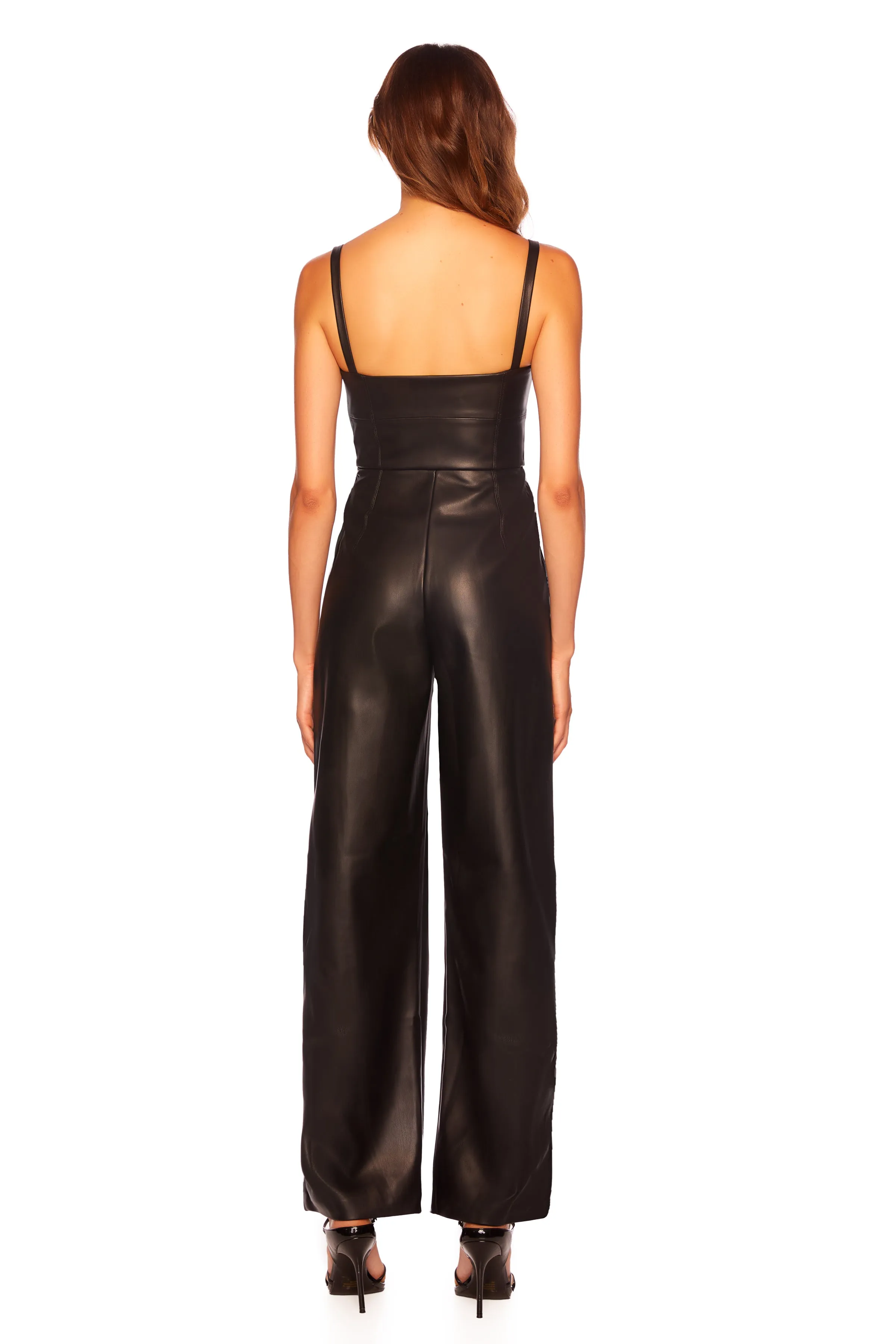 faux leather square neck tank jumpsuit