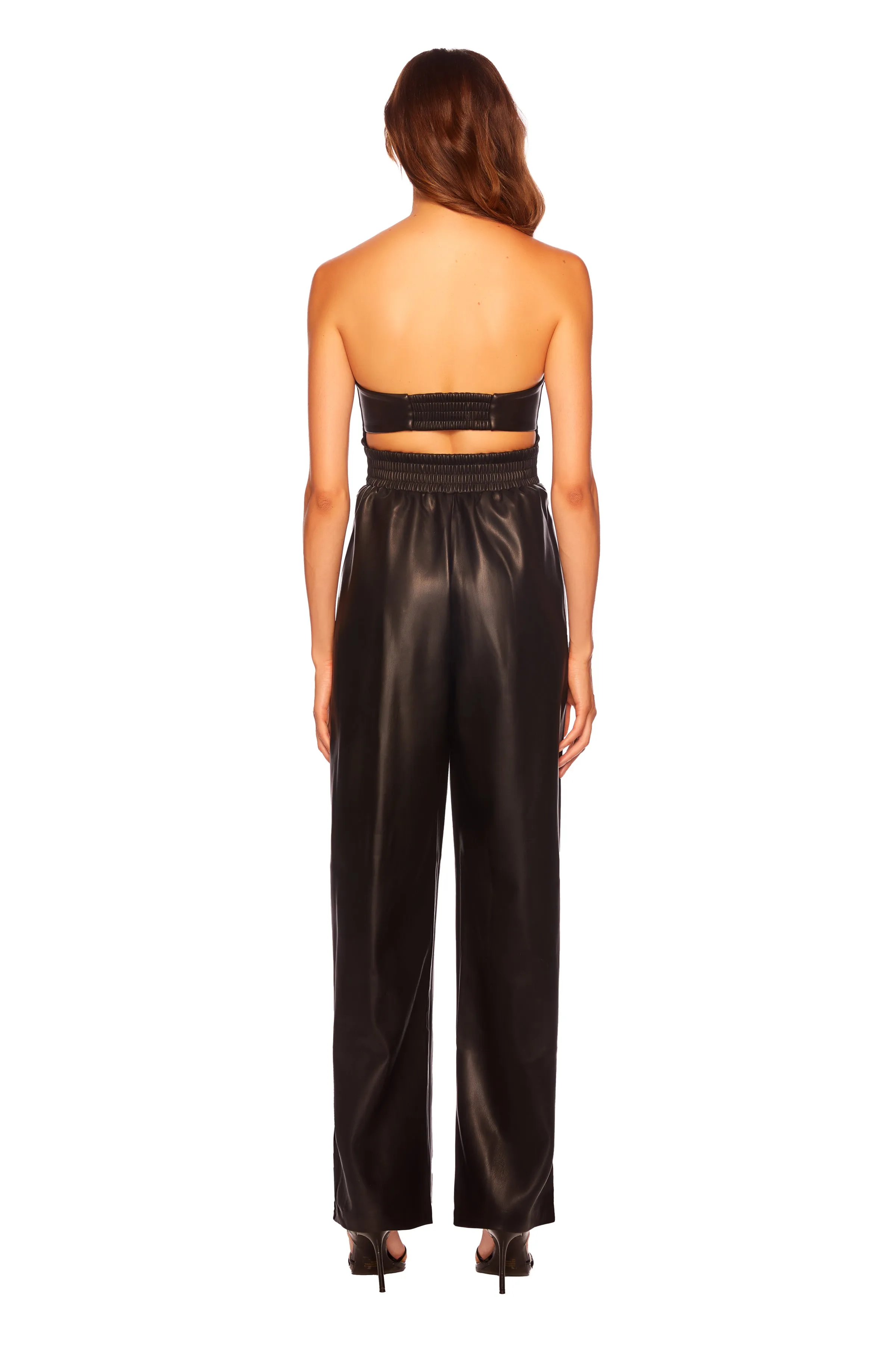 faux leather wire tube jumpsuit