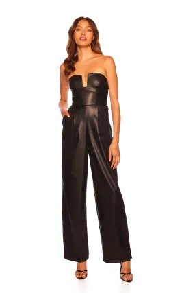 faux leather wire tube jumpsuit